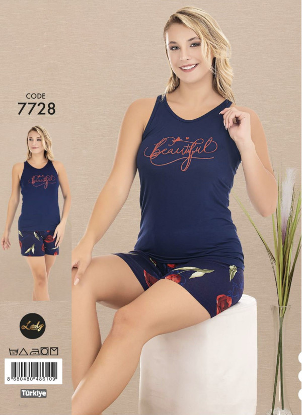 Lady 7728 Shorts Homewear Set (M+L+XL) — Turkish factory wholesale
