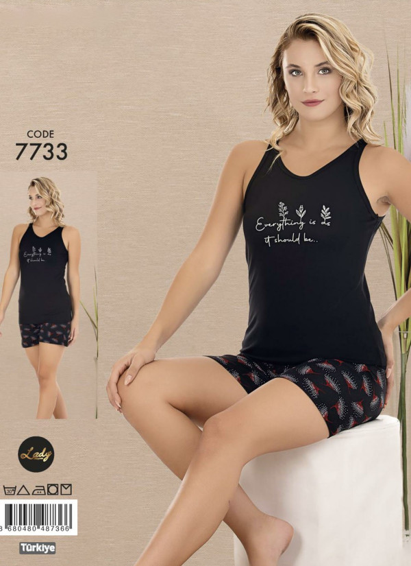 Lady 7733 Shorts Homewear Set (M+L+XL) — Turkish factory wholesale