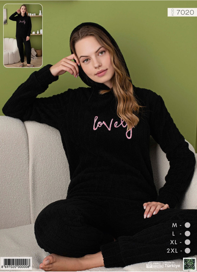 Пижама Женская с Длинным Рукавом с Капюшоном (M+L+XL+2XL) Welsoft Pijamo 7020 — оптом для магазинов и бутиков