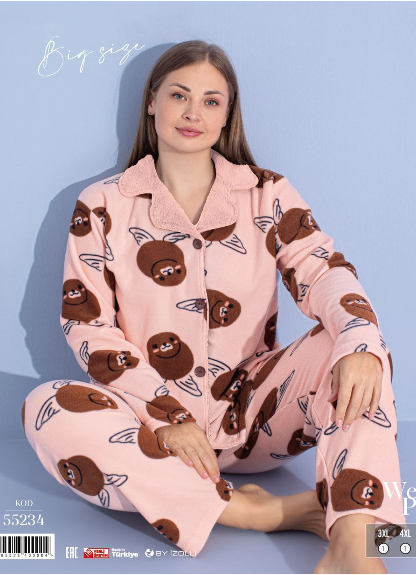 Пижама Женская на Пуговицах Флис Polar (3XL+4XL+5XL+6XL) Welsoft Pijamo 55234 — турецкий текстиль оптом