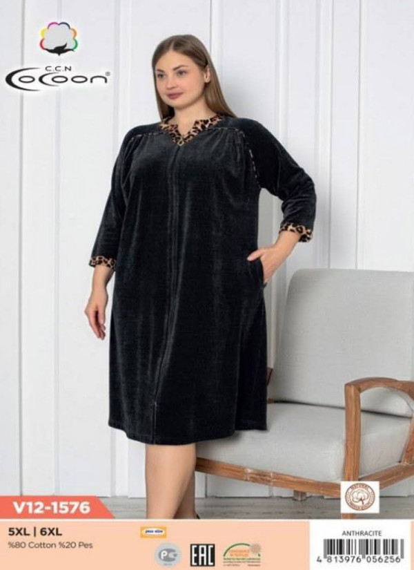 CCNV12-1576_ANN Velour Women's Robe (5XL+6XL) — direct Turkish factory supply