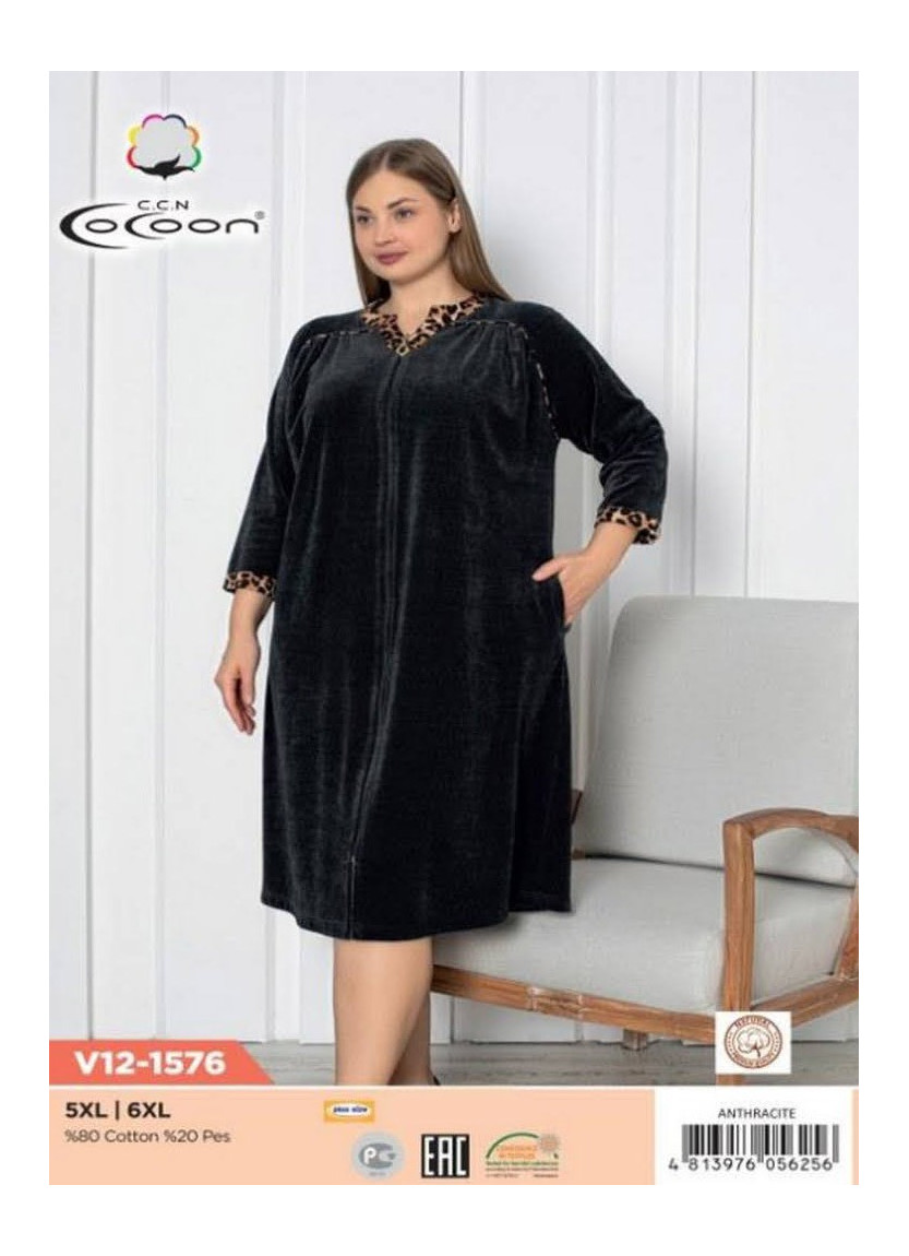 CCNV12-1576_ANN Velour Women's Robe (5XL+6XL) — direct Turkish factory supply