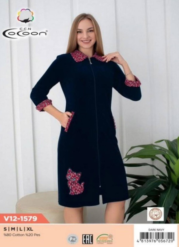 CCNV12-1579_DRN Velour Women's Robe (S+M+L+XL) — factory-direct from Turkey