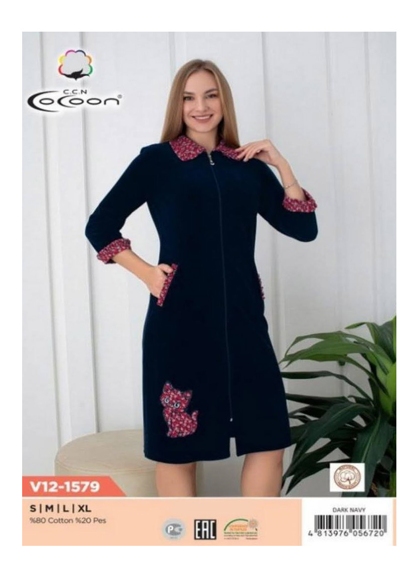 CCNV12-1579_DRN Velour Women's Robe (S+M+L+XL) — factory-direct from Turkey