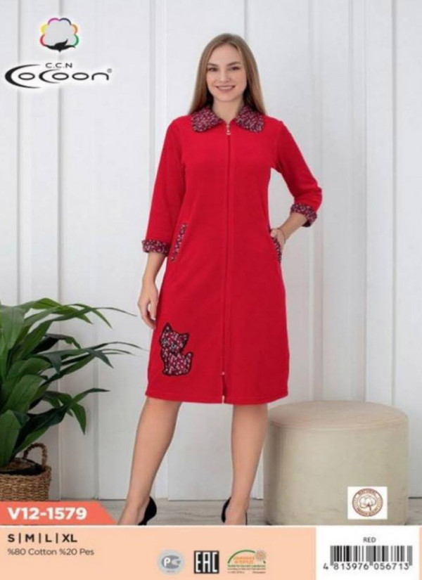 CCNV12-1579_DRN Velour Women's Robe (S+M+L+XL) — Turkish textile wholesale
