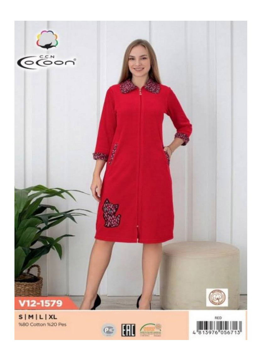 CCNV12-1579_DRN Velour Women's Robe (S+M+L+XL) — Turkish textile wholesale