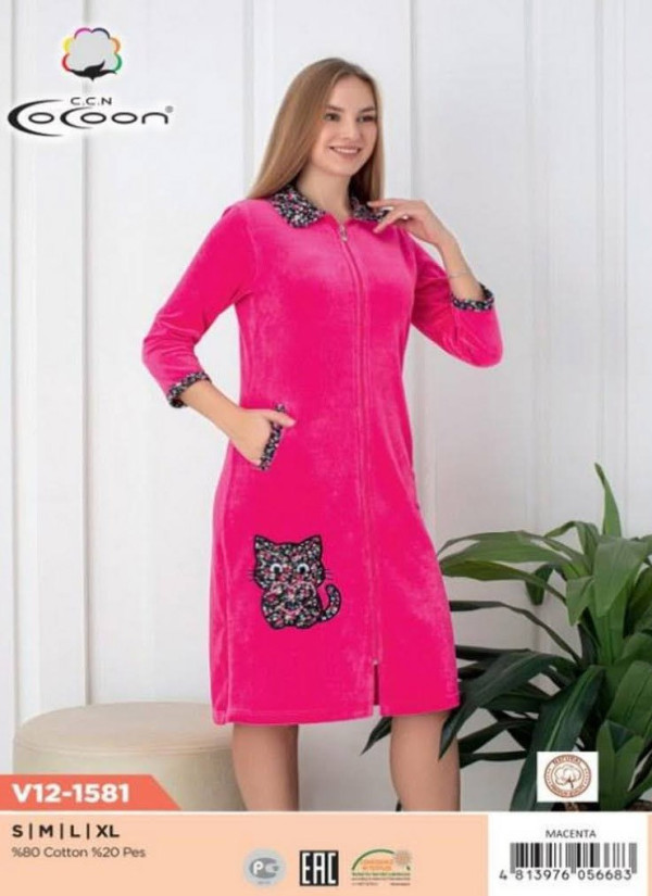CCNV12-1581_007 Velour Women's Robe (S+M+L+XL) — direct Turkish factory supply