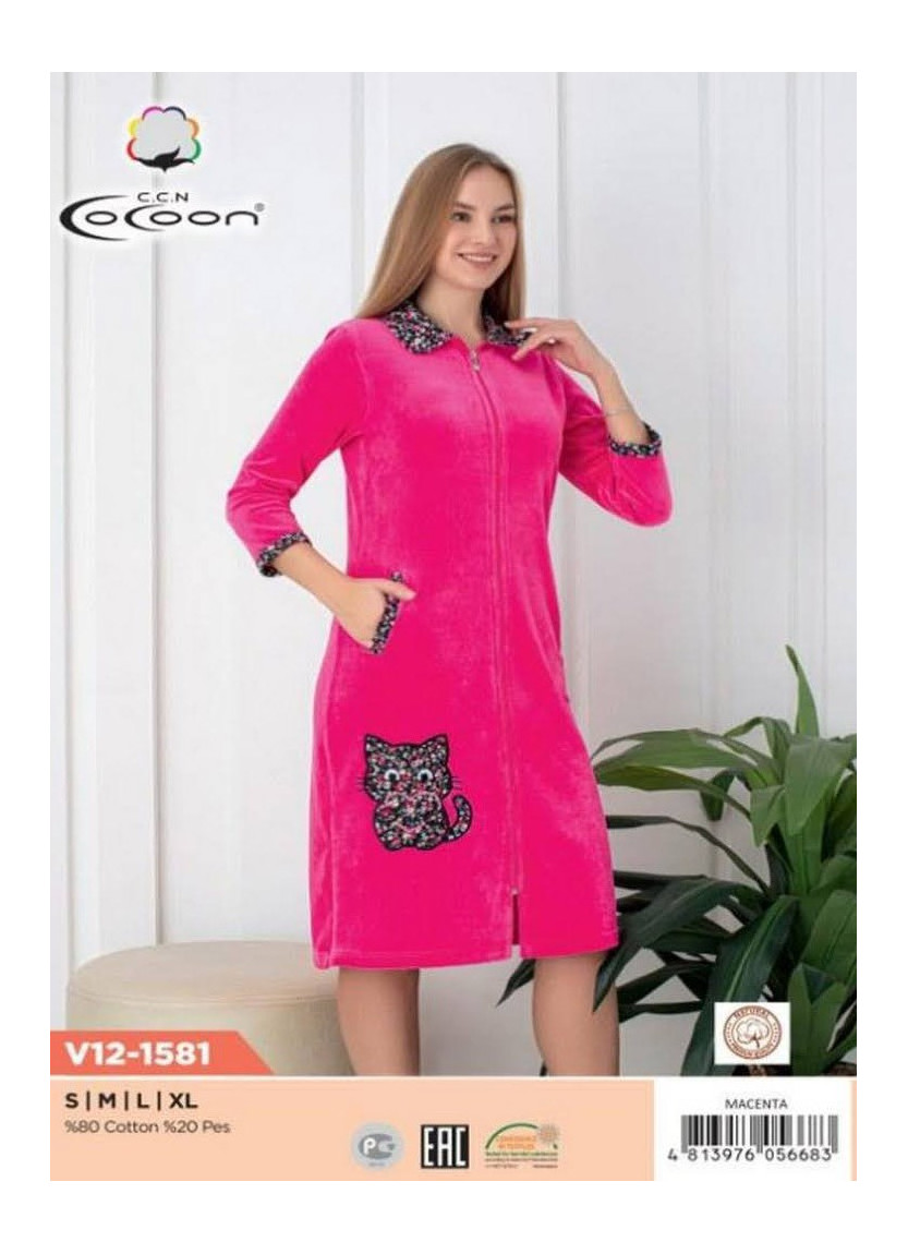 Халат Велюровый Женский на Молнии (S+M+L+XL) COCOON CCNV12-1581_007 — оптом для магазинов и бутиков