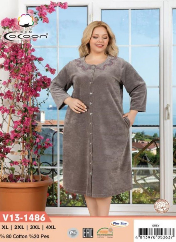 CCNV13-1486_MOR Velour Women's Robe (XL+2XL+3XL+4XL) — factory-direct from Turkey