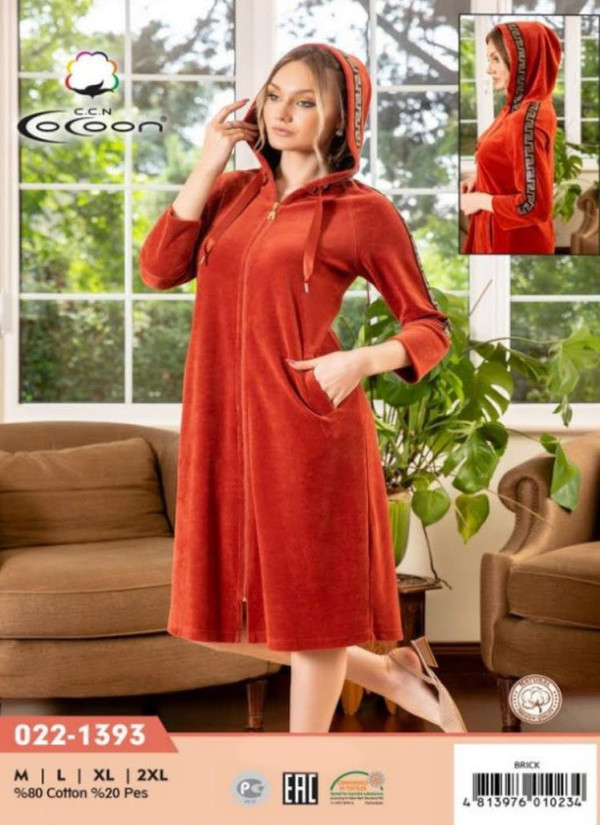 CCNO22-1393_BKC Velour Women's Robe (M+L+XL+2XL) — direct Turkish factory supply