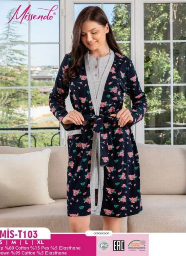 MİS-T103_OJN 2-Piece Robe & Nightdress Set (S+M+L+XL) — wholesale for boutiques