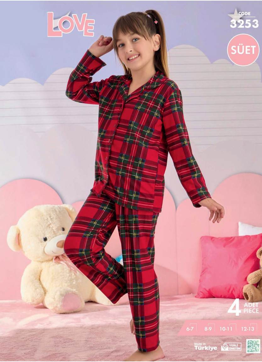 Pijamo Suet 3253 Suede Kids' Pajama Set (6/7+8/9+10/11+12/13) — Turkish factory wholesale