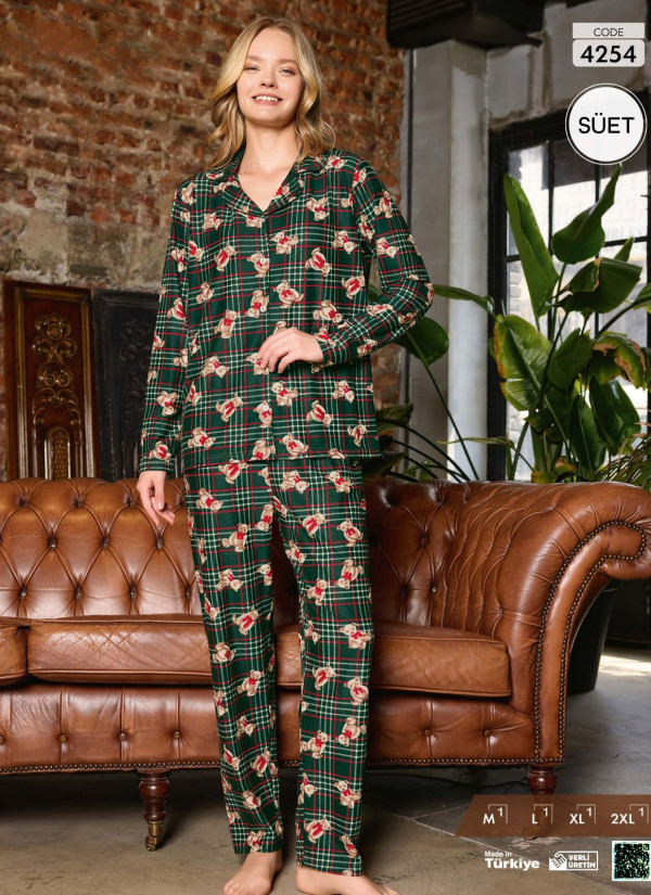 Pijamo 4254 Suede Women's Pajama Set (M+L+XL+2XL) — Turkish textile wholesale