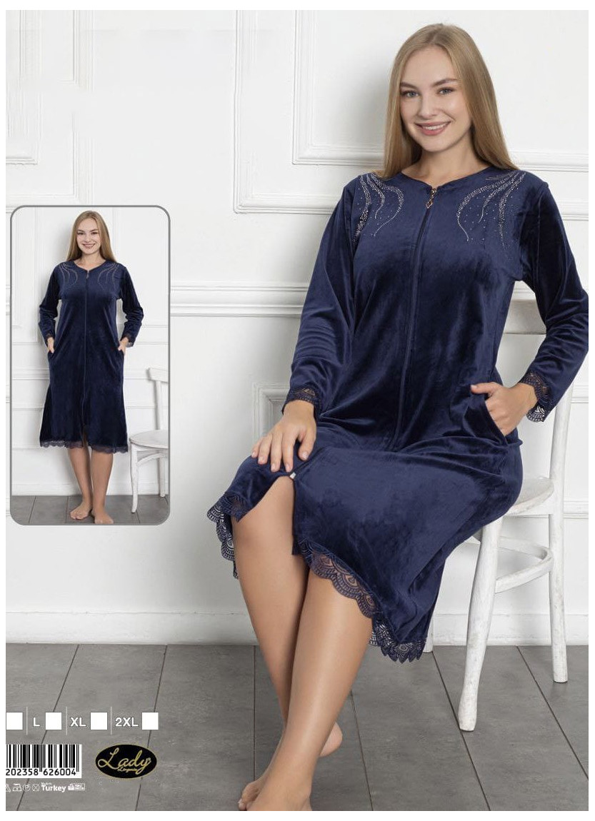 Халат Женский Велюровый на Молнии (M+L+XL+2XL) Lady Lady 26004 — оптовая поставка из Турции
