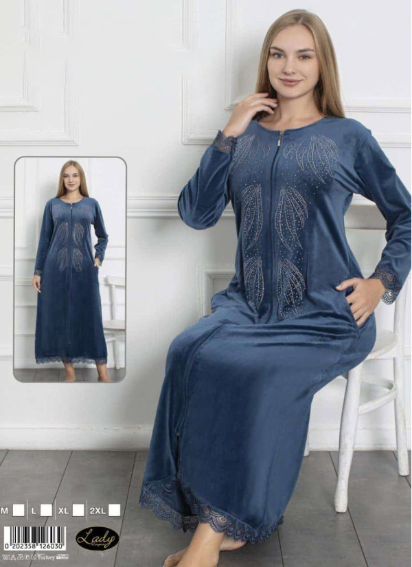 Lady 26030 Velour Women's Robe (M+L+XL+2XL) — factory-direct from Turkey