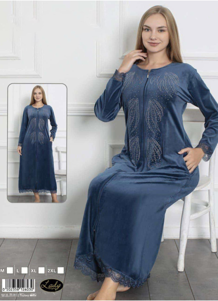 Халат Женский Велюровый на Молнии Длинный (M+L+XL+2XL) Lady Lady 26030 — оптовая поставка из Турции