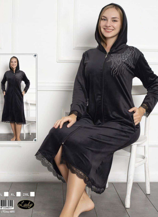 Lady 26051 Velour Women's Robe (M+L+XL+2XL) — direct Turkish factory supply