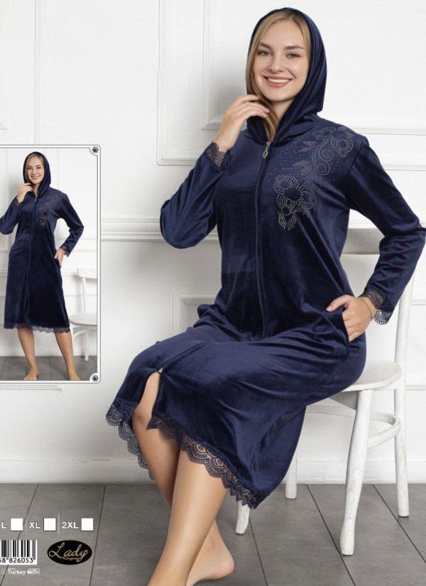 Lady 26053 Velour Women's Robe (M+L+XL+2XL) — factory-direct from Turkey