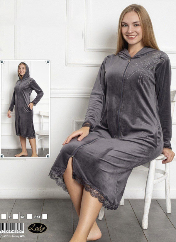Lady 26055 Velour Women's Robe (M+L+XL+2XL) — direct Turkish factory supply