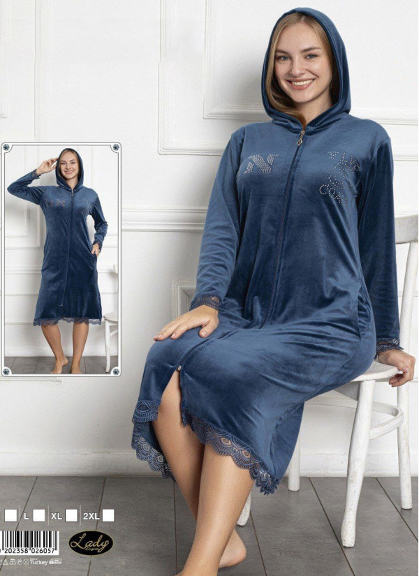 Lady 26057 Velour Women's Robe (M+L+XL+2XL) — wholesale from Turkey