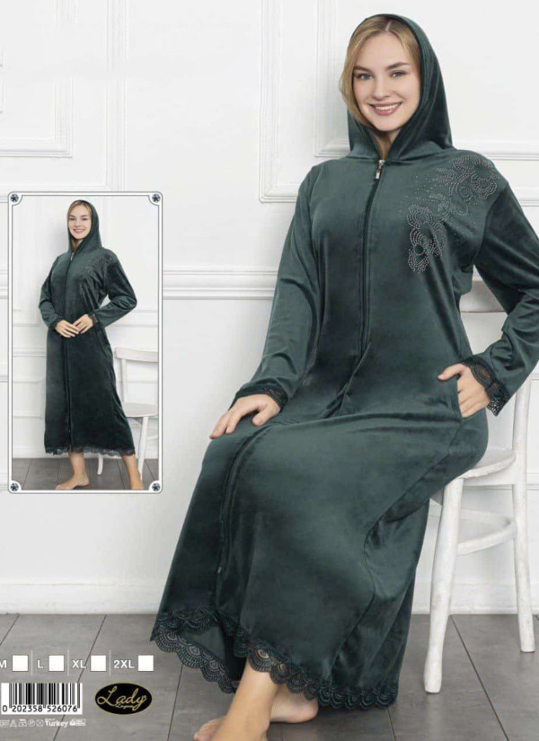 Lady 26076 Velour Women's Robe (M+L+XL+2XL) — Turkish textile wholesale