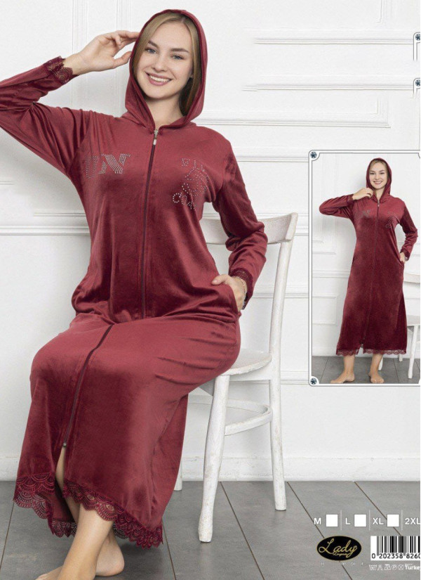 Lady 26077 Velour Women's Robe (M+L+XL+2XL) — direct Turkish factory supply
