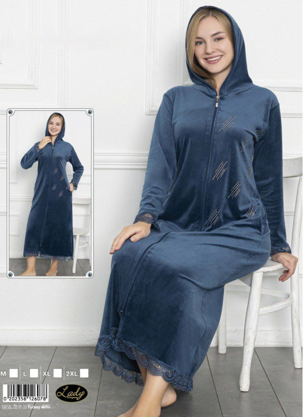 Lady 26078 Velour Women's Robe (M+L+XL+2XL) — wholesale from Turkey