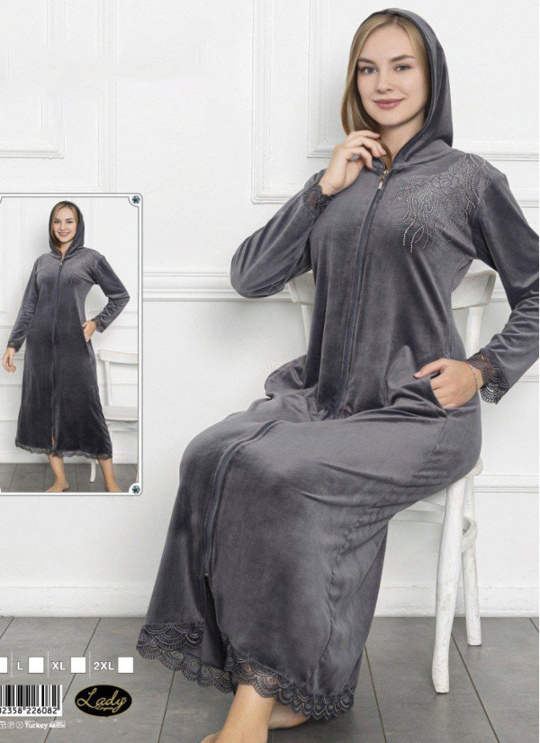 Lady 26082 Velour Women's Robe (M+L+XL+2XL) — Turkish textile wholesale