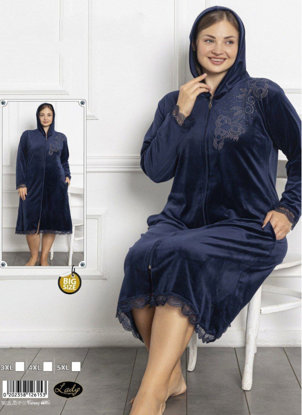 Lady 26153 Velour Women's Robe (3XL+4XL+5XL) — wholesale from Turkey