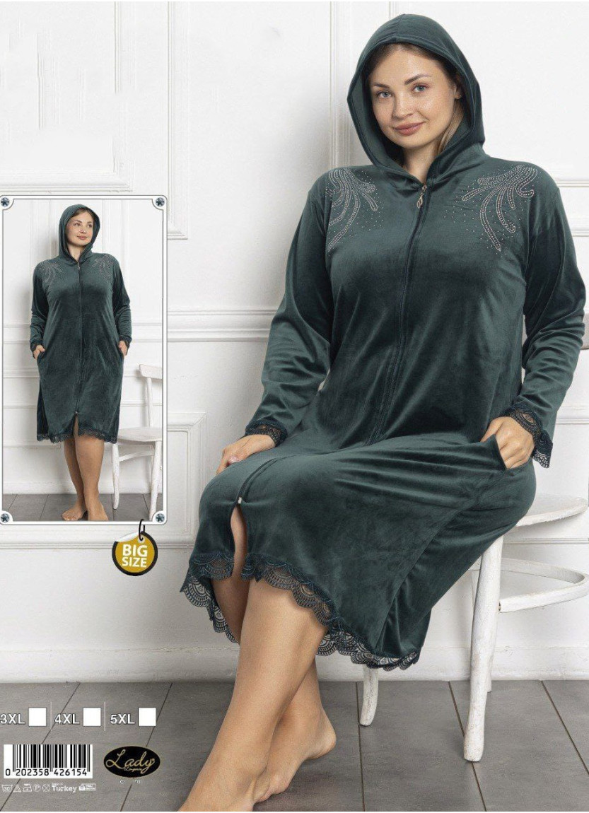 Lady 26154 Velour Women's Robe (3XL+4XL+5XL) — factory-direct from Turkey