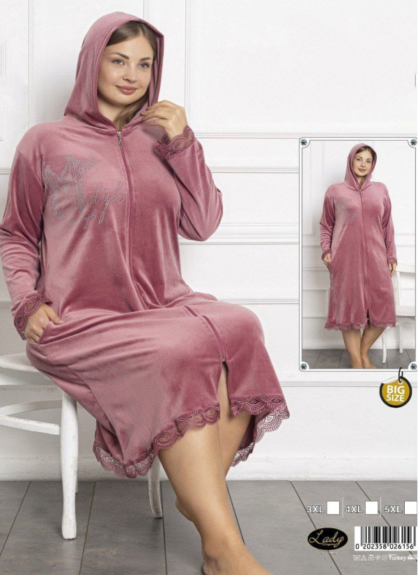 Lady 26156 Velour Women's Robe (3XL+4XL+5XL) — Turkish textile wholesale