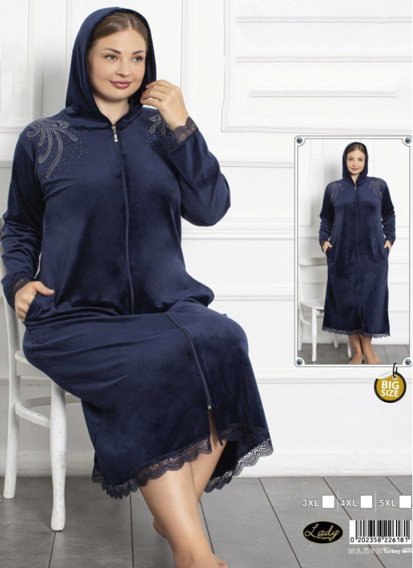 Lady 26181 Velour Women's Robe (3XL+4XL+5XL) — wholesale from Turkey
