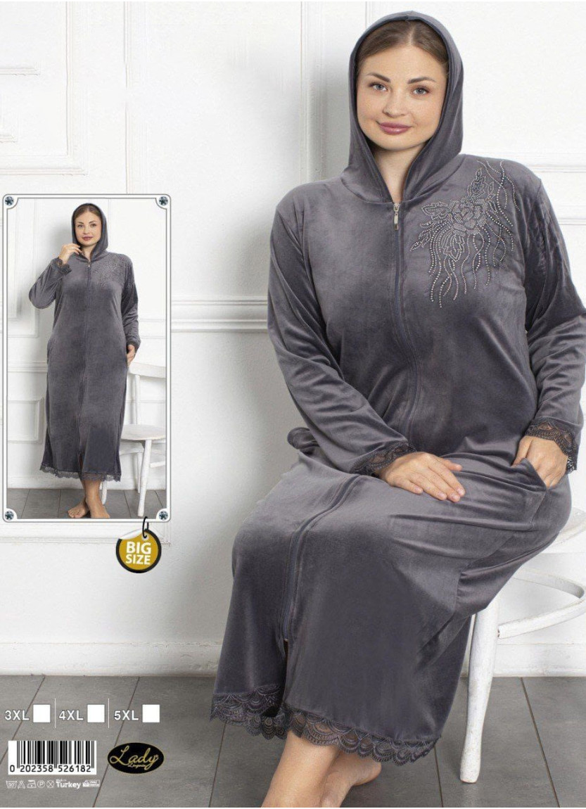 Lady 26182 Velour Women's Robe (3XL+4XL+5XL) — factory-direct from Turkey