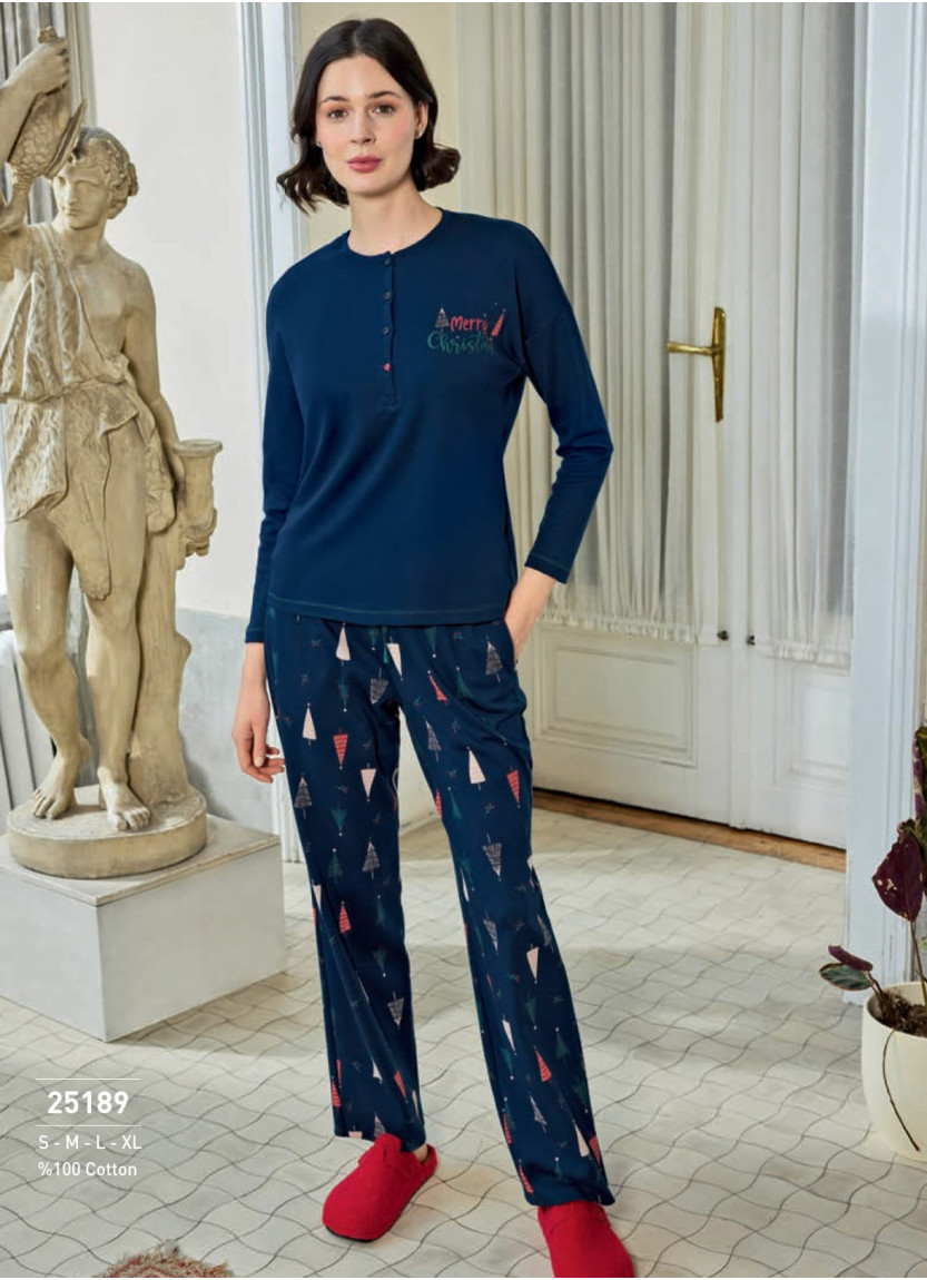 Пижама Женская Хлопковая с Длинным Рукавом (S+M+L+XL) MONAMISE 25189 — фабричная коллекция оптом