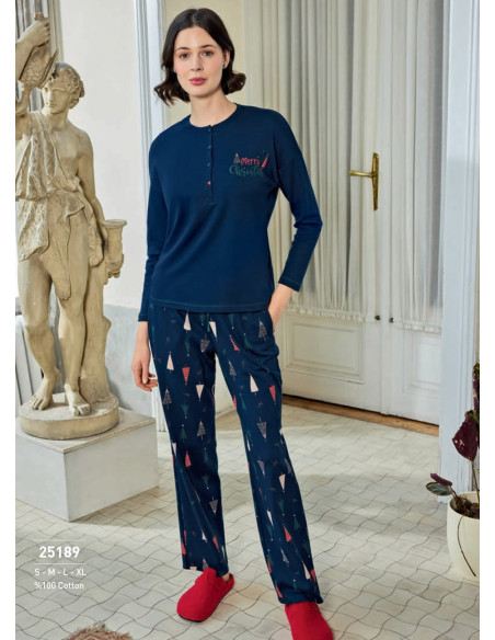 Пижама Женская Хлопковая с Длинным Рукавом (S+M+L+XL) MONAMISE 25189 — фабричная коллекция оптом