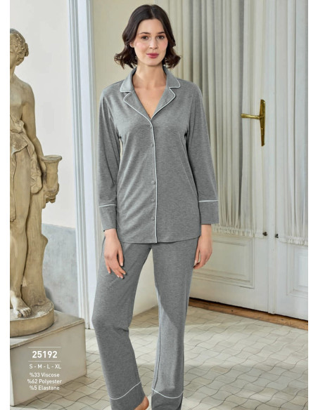 Пижама Женская на Пуговицах с Длинным Рукавом (S+M+L+XL) MONAMISE 25192 — фабричная коллекция оптом