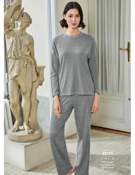 Пижама Женская с Длинным Рукавом (S+M+L+XL) MONAMISE 25193 — оптом для магазинов и бутиков