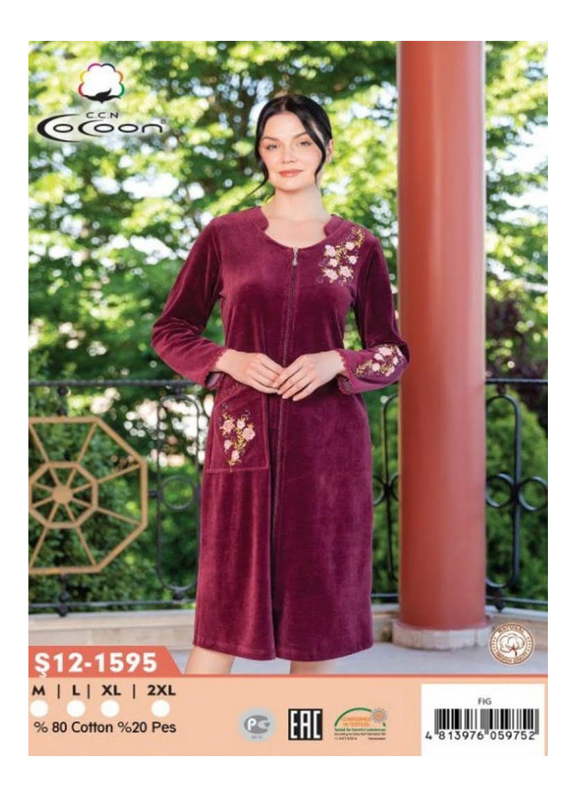 CCNŞ12-1595_FIG Velour Women's Robe (M+L+XL+2XL) — Turkish factory wholesale