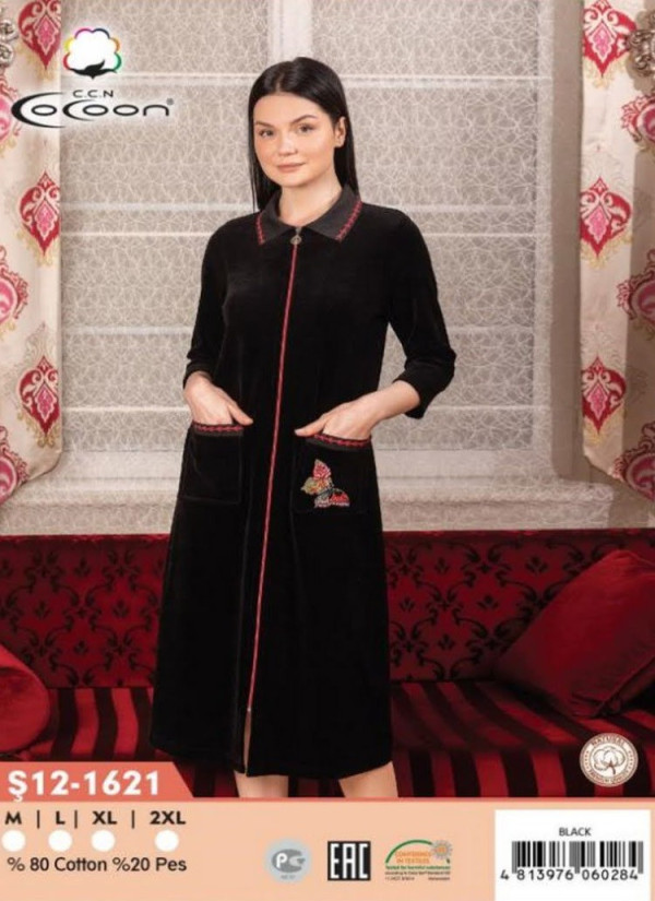 CCNŞ12-1621_BLK Velour Women's Robe (M+L+XL+2XL) — Turkey wholesale collection
