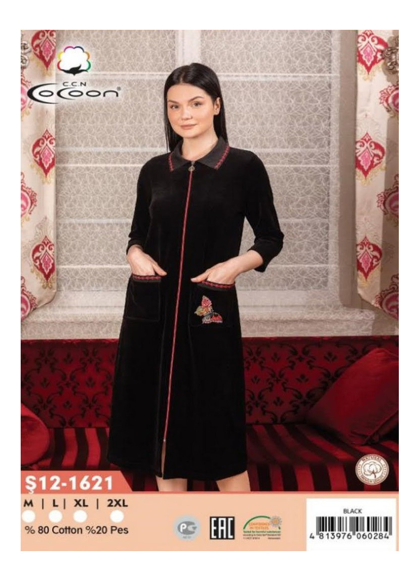 Халат Велюровый Женский на Молнии M+L+XL+2XL COCOON CCNŞ12-1621_BLK — прямые поставки из Турции