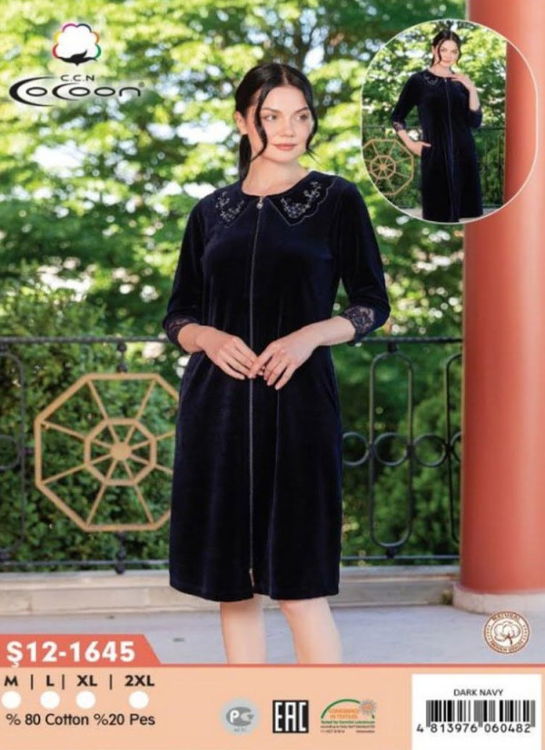 CCNŞ12-1645_DRN Velour Women's Robe (M+L+XL+2XL) — Turkey wholesale collection