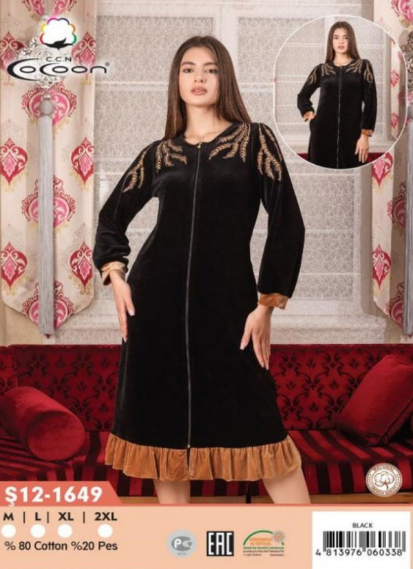CCNŞ12-1649_BLA Velour Women's Robe (M+L+XL+2XL) — Istanbul wholesale supplier