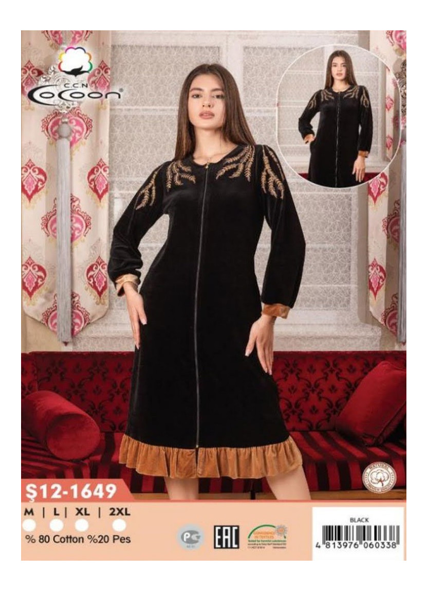 CCNŞ12-1649_BLA Velour Women's Robe (M+L+XL+2XL) — Istanbul wholesale supplier