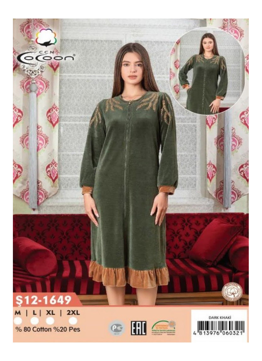Халат Велюровый Женский на Молнии M+L+XL+2XL COCOON CCNŞ12-1649_DKH — фабричная коллекция оптом