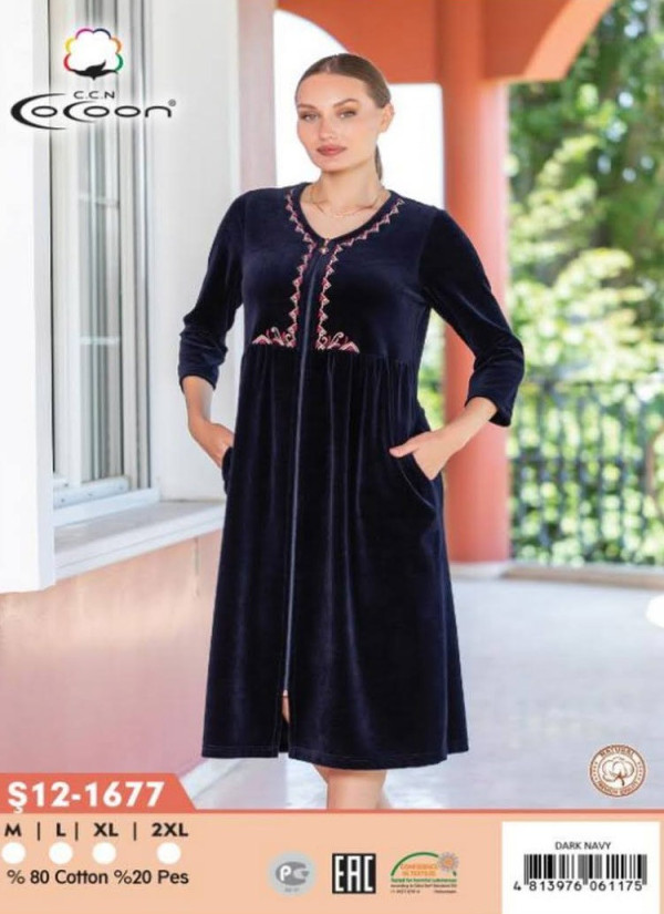 CCNŞ12-1677_DRN Velour Women's Robe (M+L+XL+2XL) — Istanbul wholesale supplier