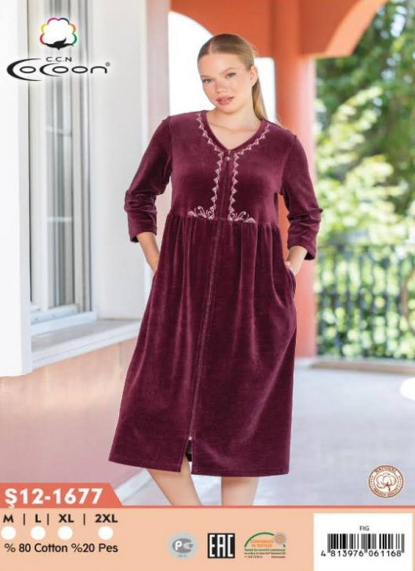 CCNŞ12-1677_FIG Velour Women's Robe (M+L+XL+2XL) — wholesale for boutiques