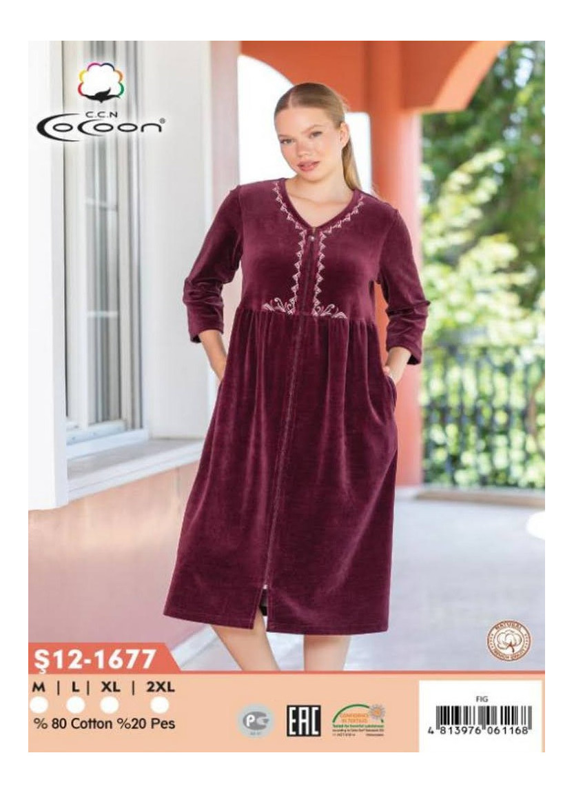 Халат Велюровый Женский на Молнии M+L+XL+2XL COCOON CCNŞ12-1677_FIG — фабричная коллекция оптом