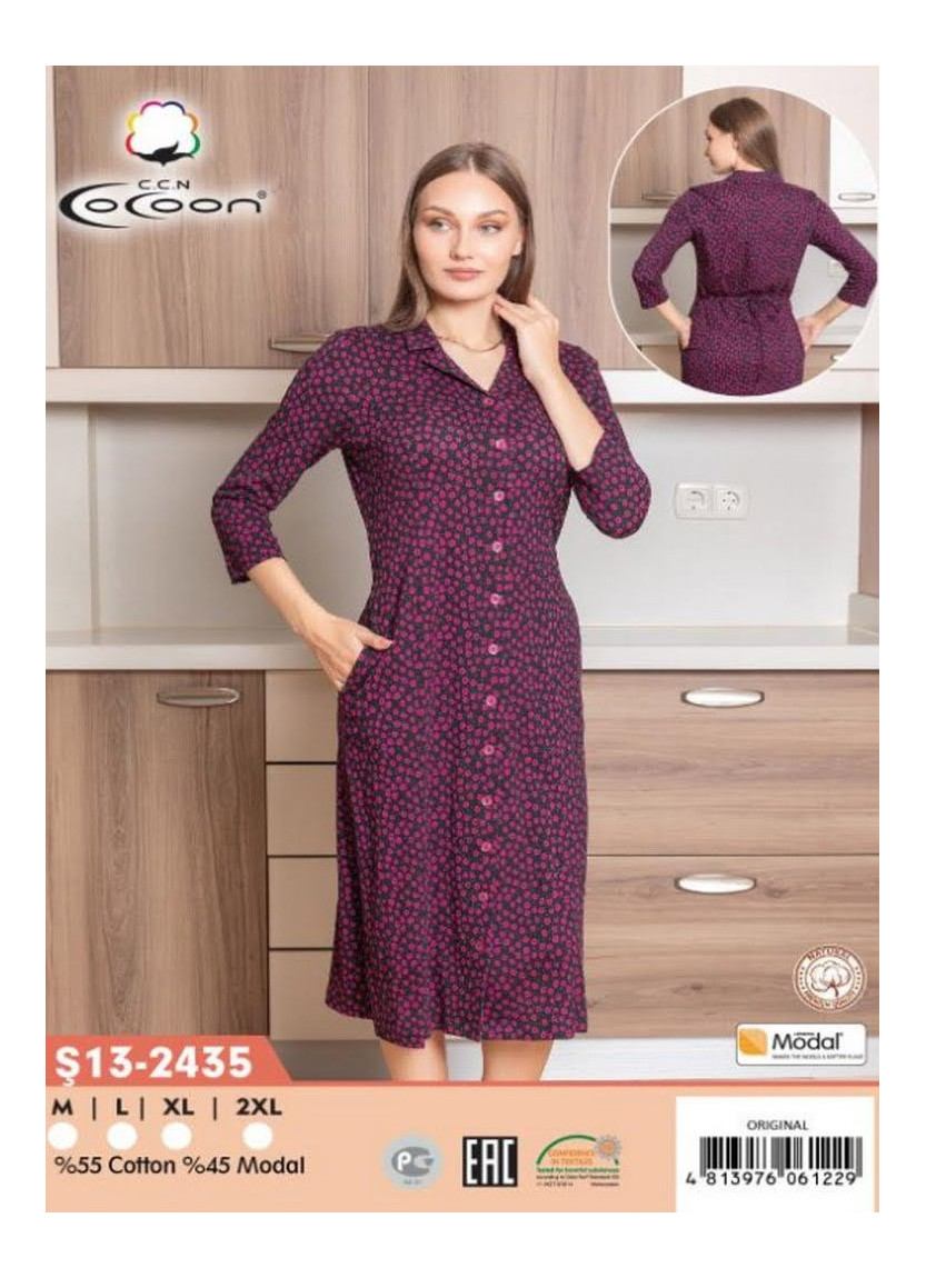 Халат Модал Женский на Пуговицах M+L+XL+2XL COCOON CCNŞ13-2435_ORI — фабричная коллекция оптом