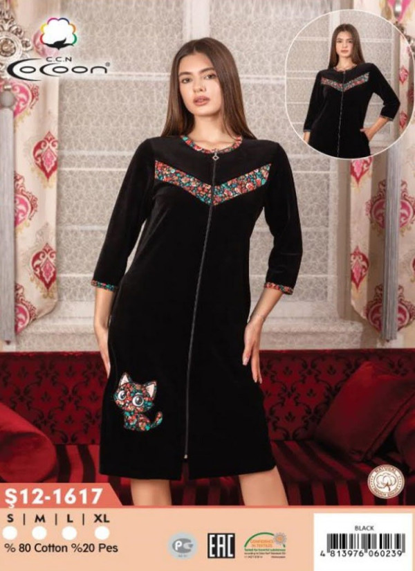 CCNŞ12-1617_BLA Velour Women's Robe (S+M+L+XL) — Turkish factory wholesale