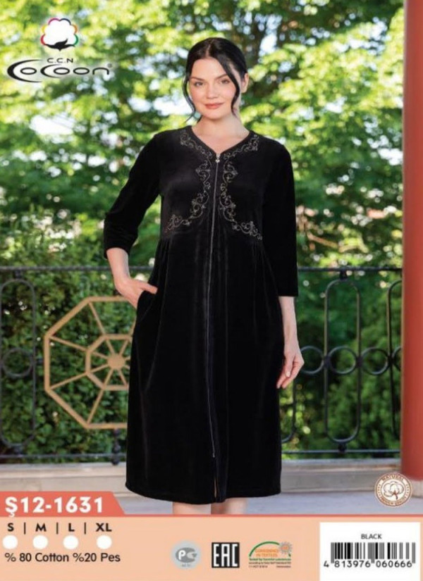 CCNŞ12-1631_BLK Velour Women's Robe (S+M+L+XL) — Turkey wholesale collection